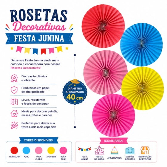 Roseta Decorativa de Papel Decoração de Festas 40 cm Escolha a Cor