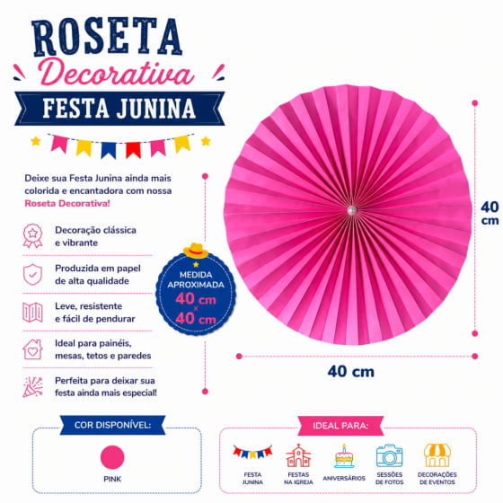 Roseta Decorativa de Papel Decoração de Festas 40 cm Escolha a Cor