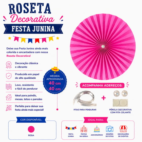 Roseta Decorativa de Papel Decoração de Festas 40 cm Escolha a Cor