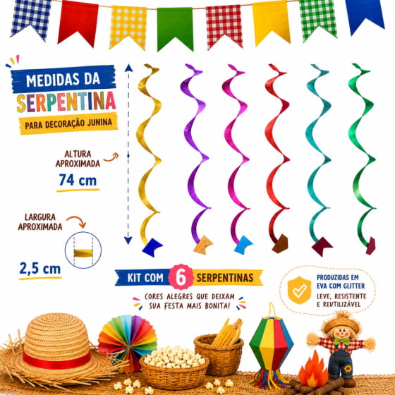 Serpentinas EVA Glitter Festa Junina - 6 unidades Serpentinas EVA Glitter Festa Junina - 6 unidades