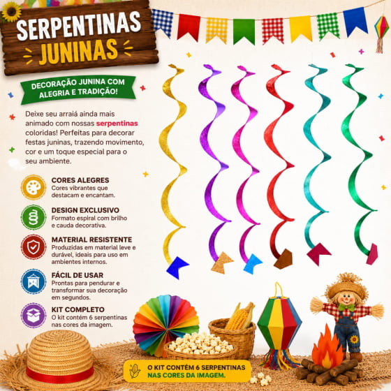 Serpentinas EVA Glitter Festa Junina - 6 unidades Serpentinas EVA Glitter Festa Junina - 6 unidades