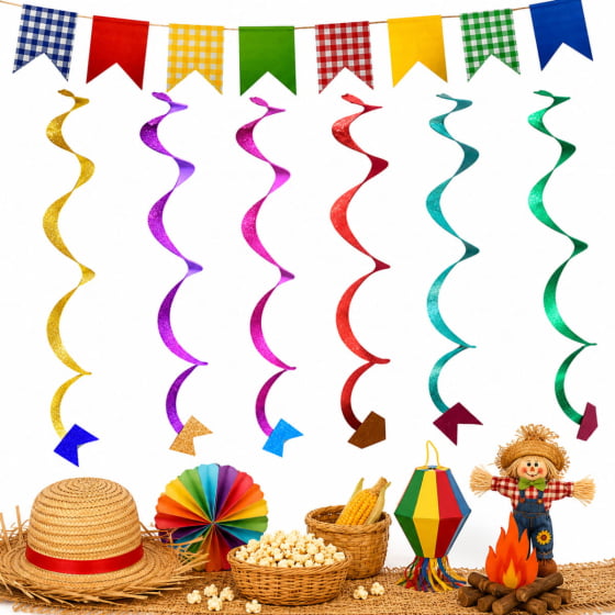 Serpentinas Glitter para Festa Junina Kit com 6 Unidades