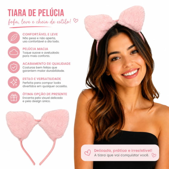 Tiara Orelha de Pelúcia Bichinhos Acessório de Fantasia
