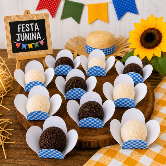 Forminha 4 Pétalas para Doces Xadrez Festa Junina 50 Unidades
