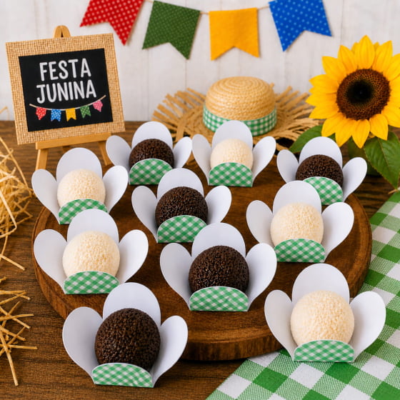 Forminha 4 Pétalas para Doces Xadrez Festa Junina 50 Unidades