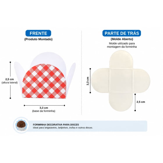 Forminha 4 Pétalas para Doces Xadrez Festa Junina 50 Unidades