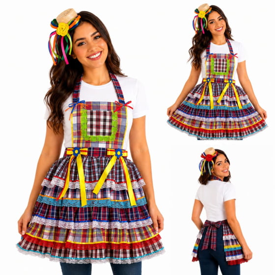 Avental Festa Junina Adulto Xadrez Luxo