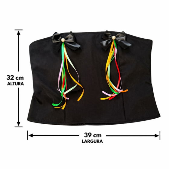 Corset Corpete Preto com Lacinhos Menina Junina Acessório Festa Junina