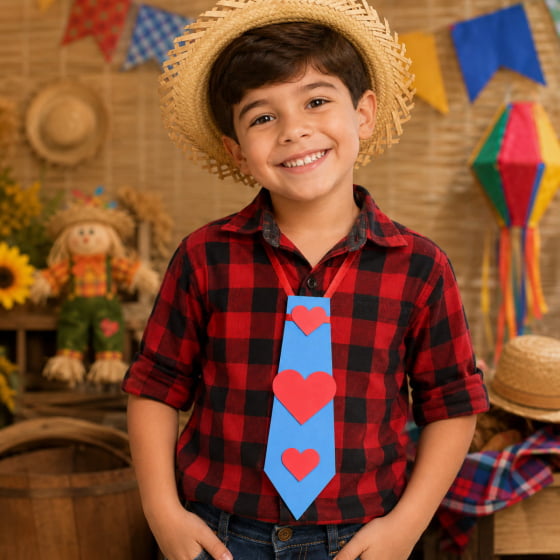 Gravata Junina Infantil Coração e Girassol