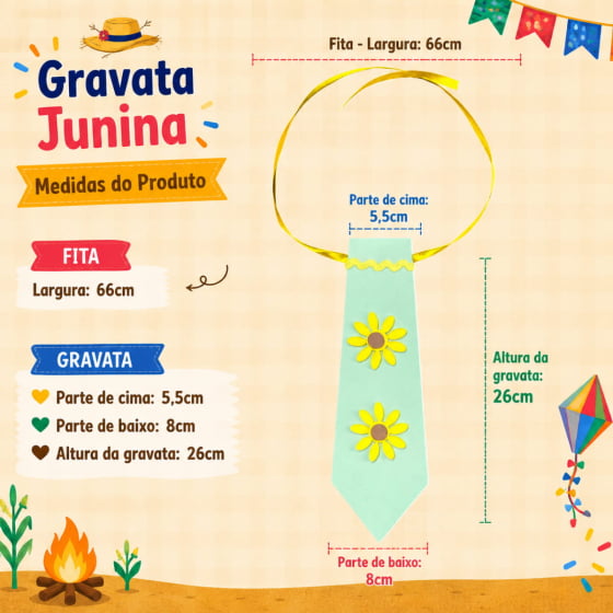 Gravata Junina Infantil Coração e Girassol