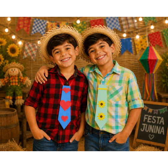 Gravata Junina Infantil Coração e Girassol 