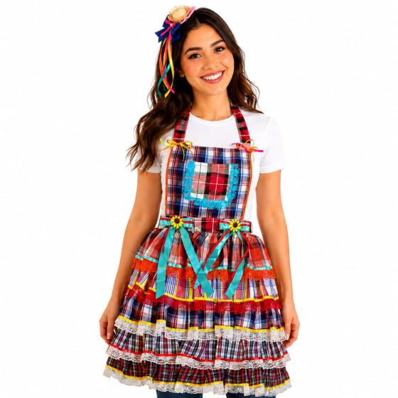 Avental Festa Junina Adulto Xadrez Luxo