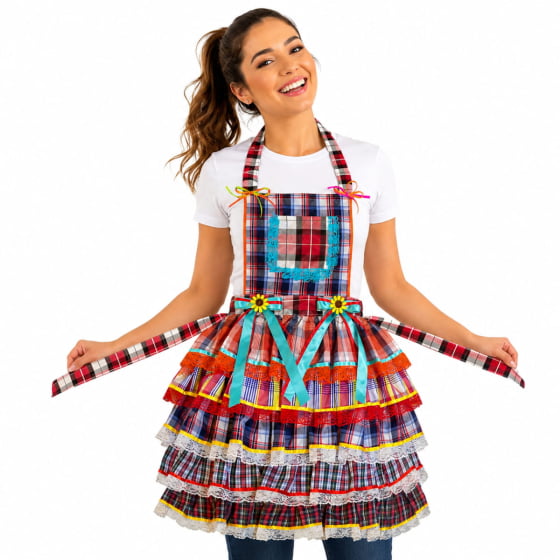 Avental Festa Junina Adulto Xadrez Luxo