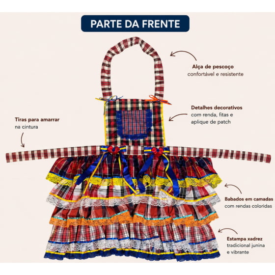 Avental Festa Junina Adulto Xadrez Luxo