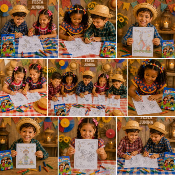Folhas Colorindo São João com 8 Unidades e Giz
