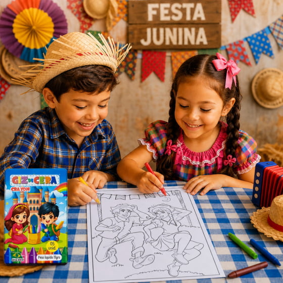 Folhas Colorindo São João com 8 Unidades e Giz