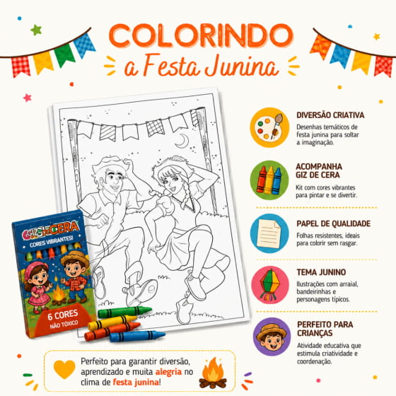 Folhas Colorindo São João- Com 8 unidades + Giz