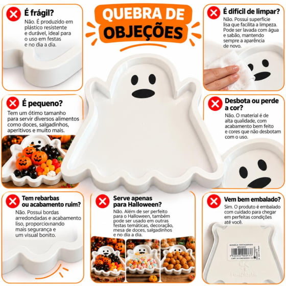 Bandeja Decorativa Fantasminha 23 cm Branca Decoração de Halloween