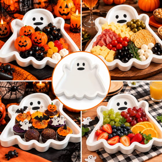 Bandeja Decorativa Fantasminha 23 cm Branca Decoração de Halloween