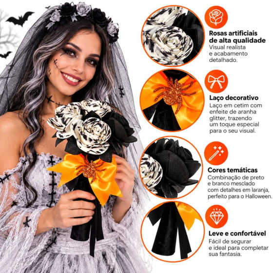 Acessório Buquê Noivinha Cadáver Fantasia Halloween Cosplay