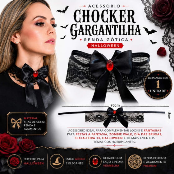Acessório Chocker Gargantilha Renda Gótica Halloween