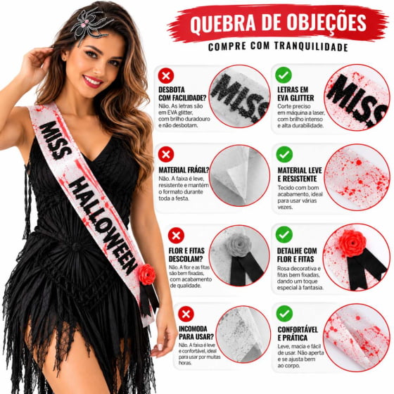 Acessório de Fantasia Faixa Sangrenta Miss Halloween