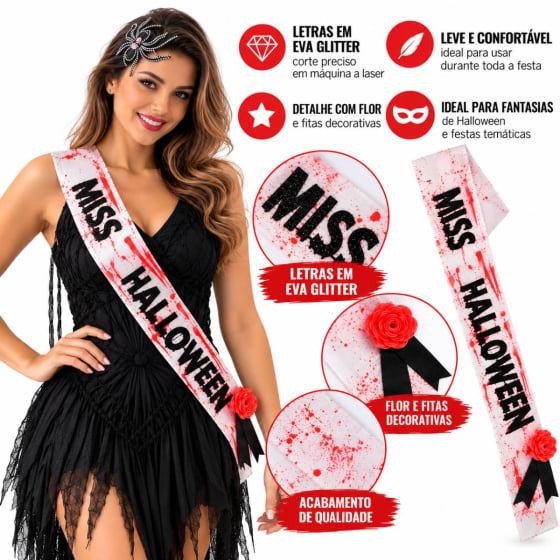 Acessório de Fantasia Faixa Sangrenta Miss Halloween