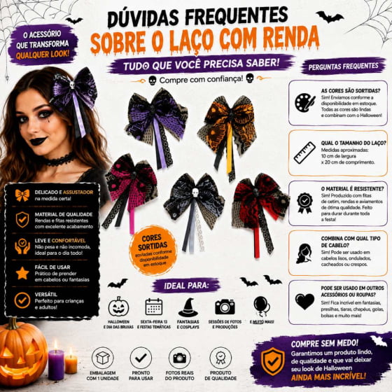 Laço Acessório de Cabeça com Renda Fantasia Halloween Cosplay