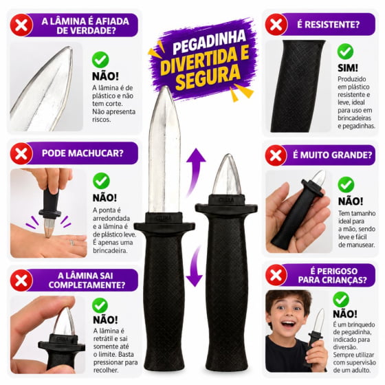 Brinquedo Punhal Faca Canivete Fake de Plástico Retrátil