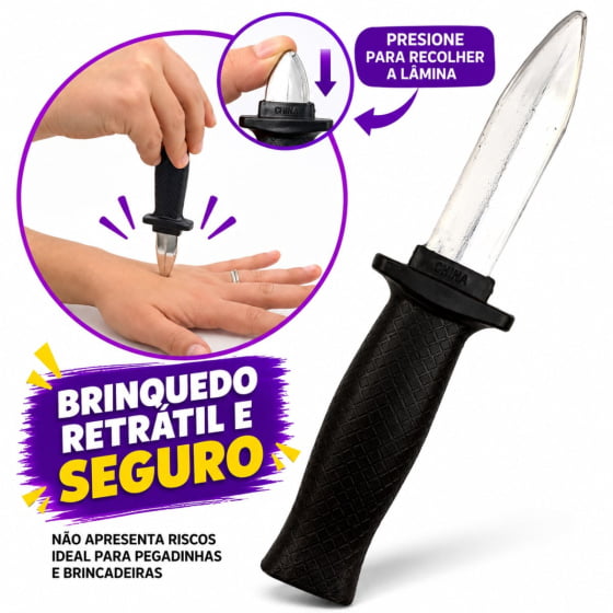 Brinquedo Punhal Faca Canivete Fake de Plástico Retrátil Brinquedo Punhal Faca Canivete Fake de Plástico Retrátil