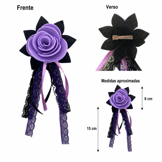 Broche Tic Tac Com Presilha Fitas Flor Fantasia Halloween