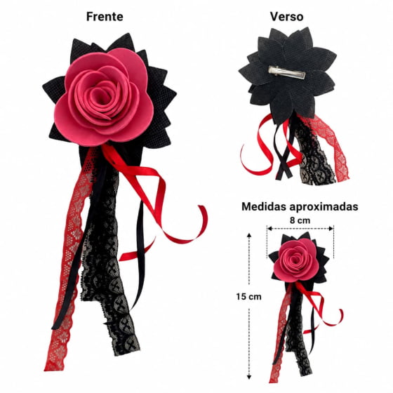 Broche Tic Tac Com Presilha Fitas Flor Fantasia Halloween