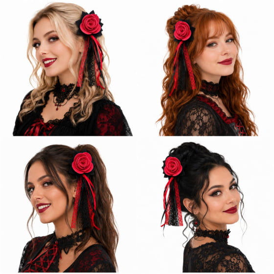 Broche Tic Tac Com Presilha Fitas Flor Fantasia Halloween