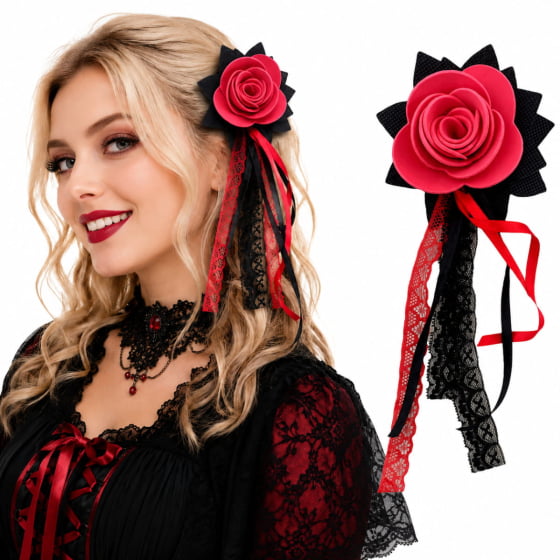 Broche Tic Tac Com Presilha Fitas Flor Fantasia Halloween
