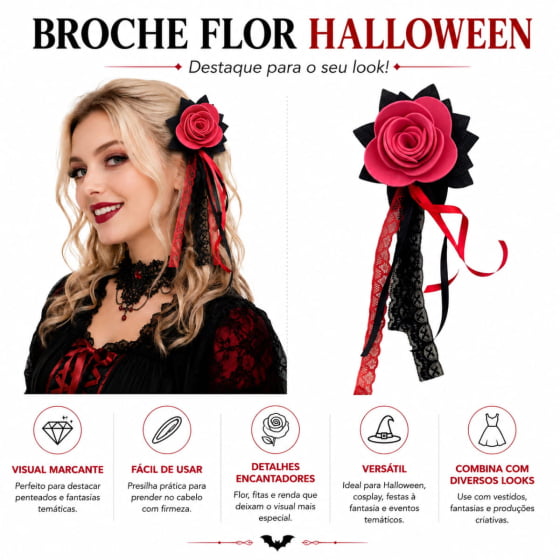 Broche Tic Tac Com Presilha Fitas Flor Fantasia Halloween