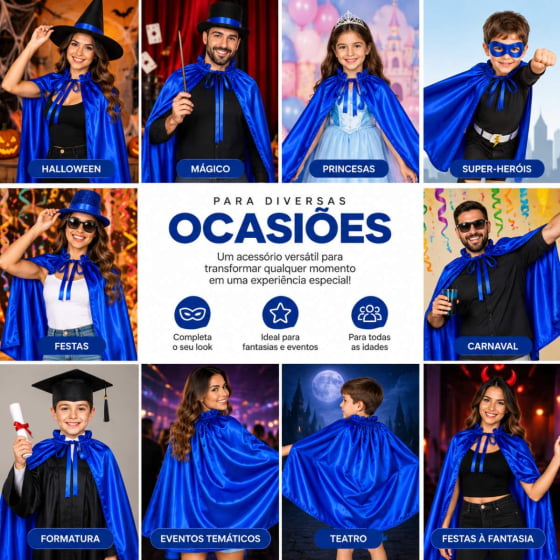 Capa Curta de Cetim Acessório de Fantasias Carnaval Escolha a Cor