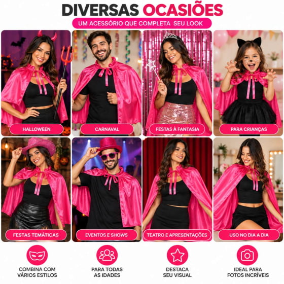 Capa Curta de Cetim Acessório de Fantasias Carnaval Escolha a Cor