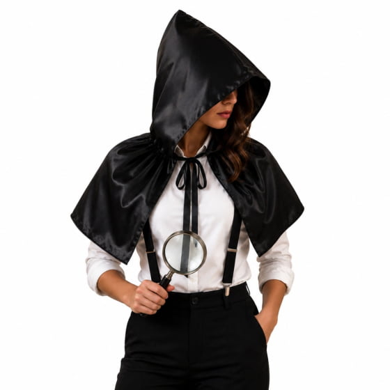 Capa Curta Preta com Capuz para Fantasia e Cosplay