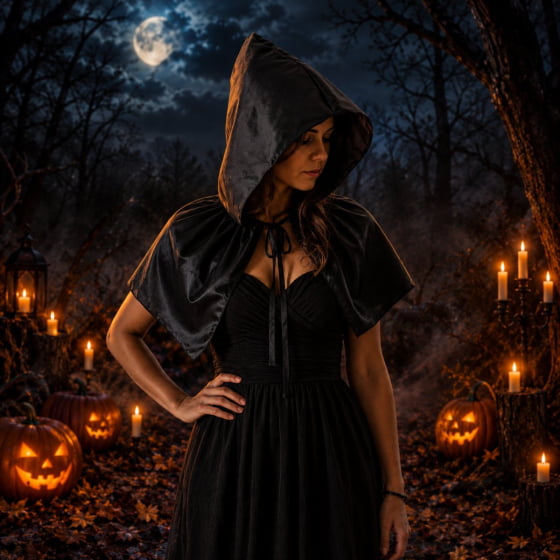 Capa Curta Preta com Capuz para Fantasia e Cosplay