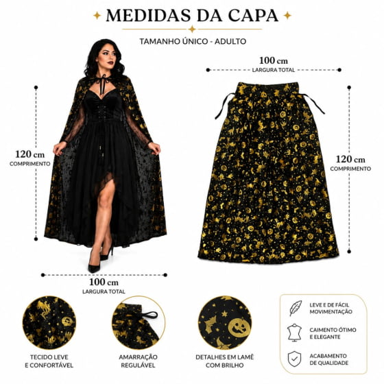Capa Longa Bruxa Feiticeira Detalhes Lamê