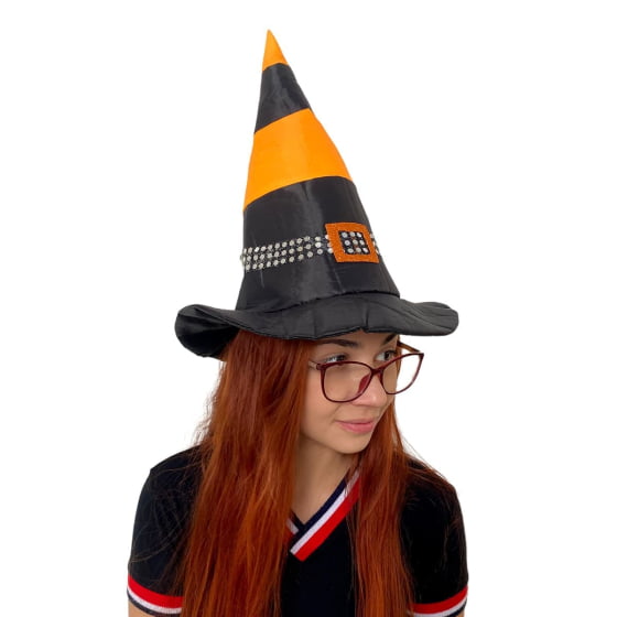 Chapéu de Bruxa Bicolor com Fivela Acessório Halloween