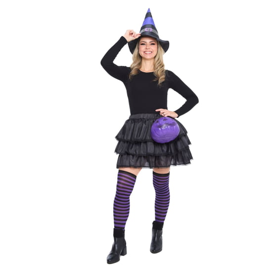 Chapéu de Bruxa Bicolor com Fivela Acessório Halloween