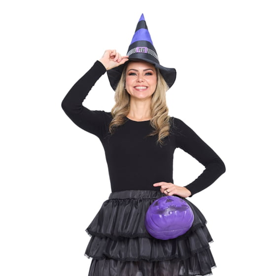 Chapéu de Bruxa Bicolor com Fivela Acessório Halloween