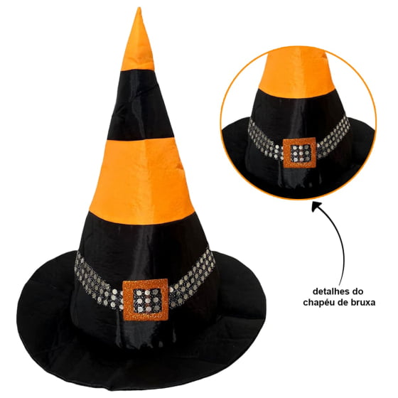 Chapéu de Bruxa Bicolor com Fivela Acessório Halloween