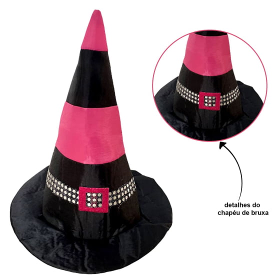 Chapéu de Bruxa Bicolor com Fivela Acessório Halloween