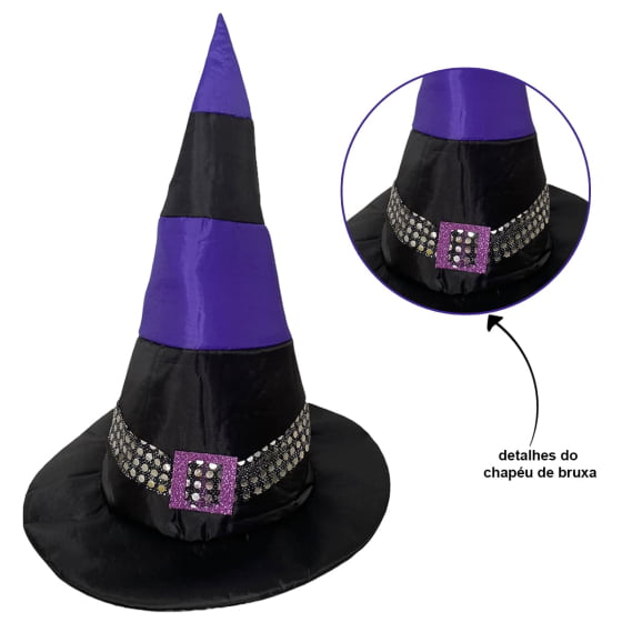 Chapéu de Bruxa Bicolor com Fivela Acessório Halloween