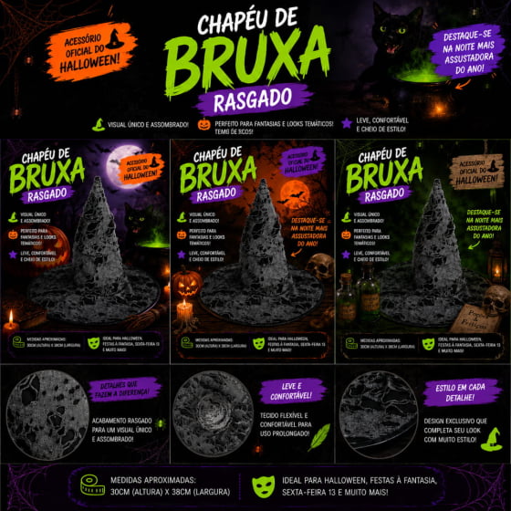 Chapéu de Bruxa Rasgado para Halloween