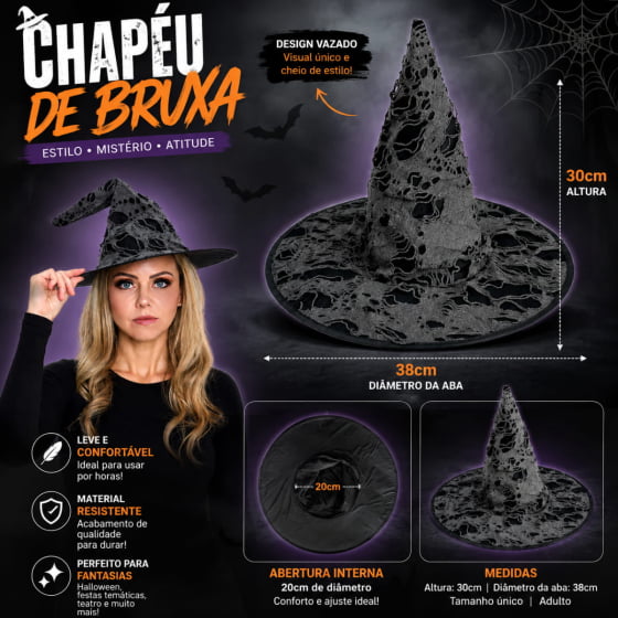 Chapéu de Bruxa Rasgado para Halloween