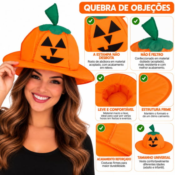 Chapéu Divertido Acessório Abóbora Halloween