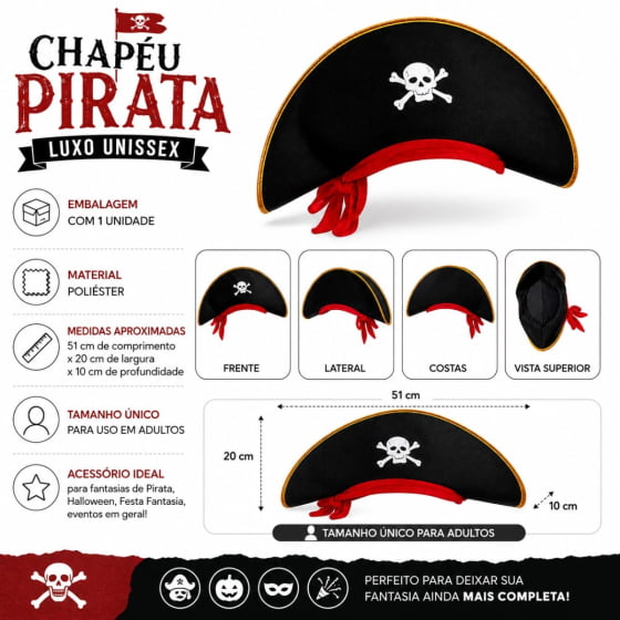 Chapéu Pirata Luxo Unissex Aveludado